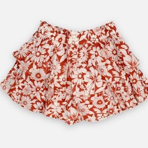American Eagle Outfitters Burnt Orange Tiered  Floral Shorts Elastic Waist XS